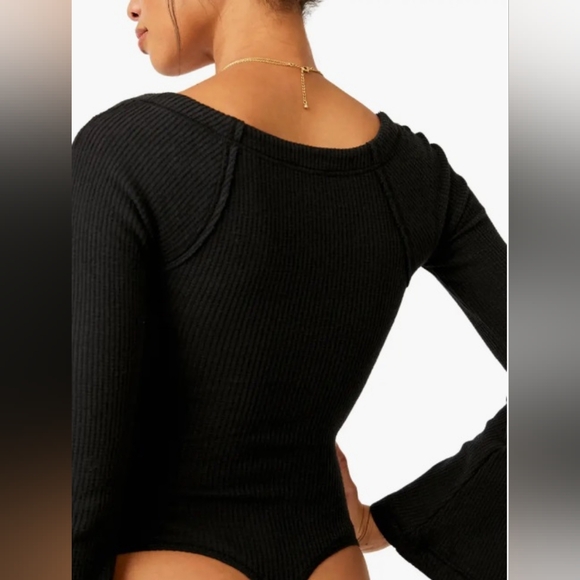 NWOT BRAND NEW FREE PEOPLE ON A CLOUD BODYSUIT, LARGE, BLACK - Picture 5 of 5